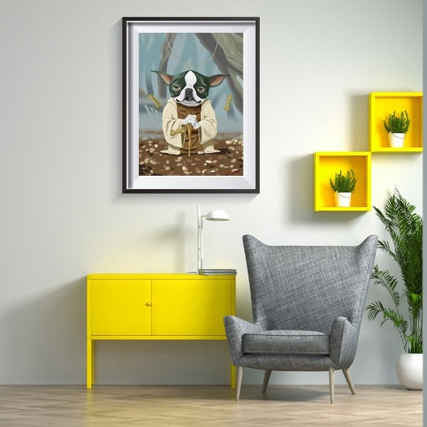 Hand Painted Drawing Acrylic Canvas Boston Terrier Modern Wall Art Craft Decor