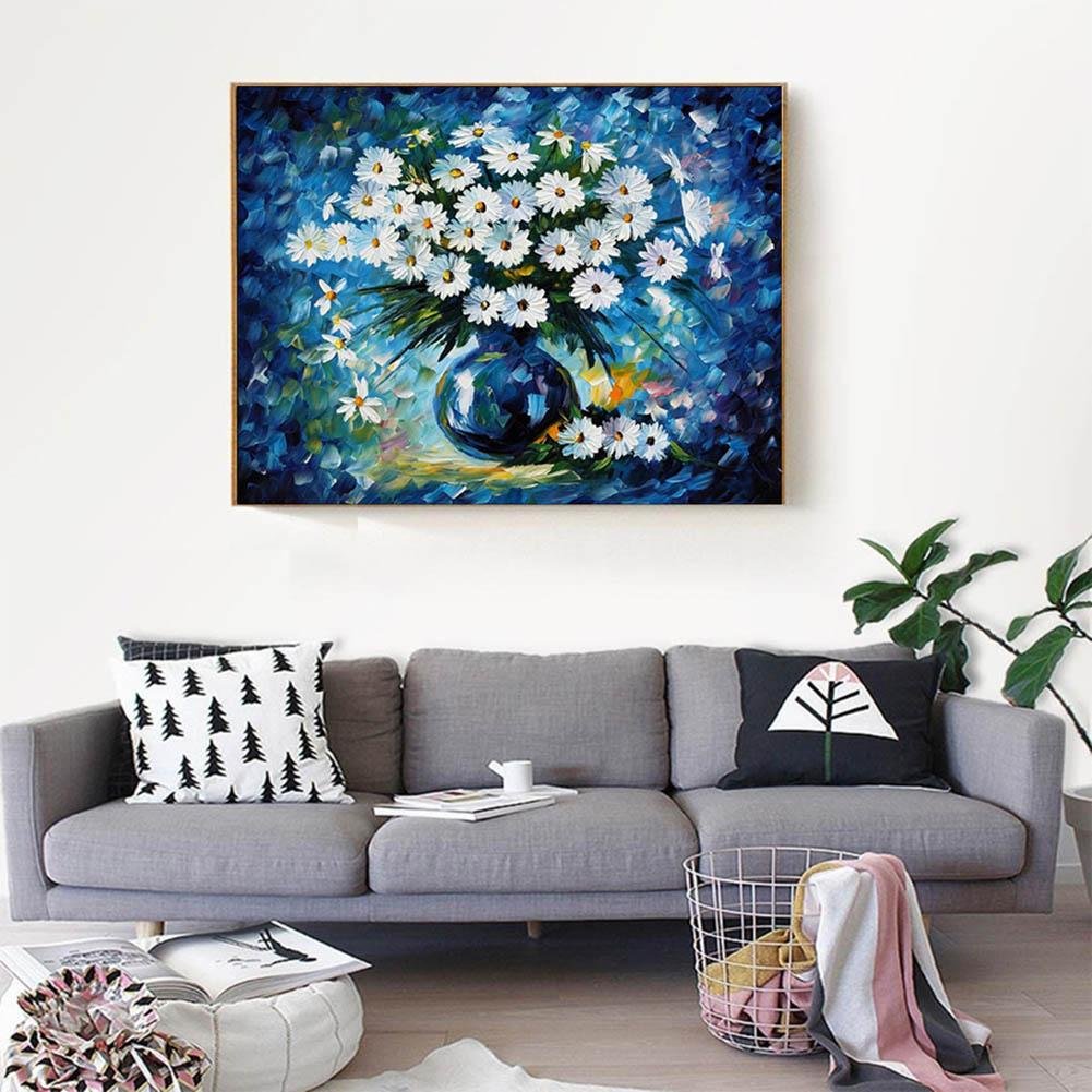 Conjunto de pintura de diamante DIY 5D - redondo completo - flor de margarida