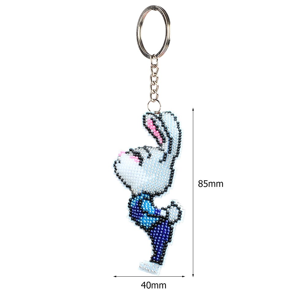 Stamped Beads Cross Stitch Keychain Rabbit
