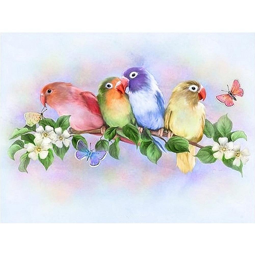 5D Diy Diamond Painting Kit Full Round Beads Colorful Birds
