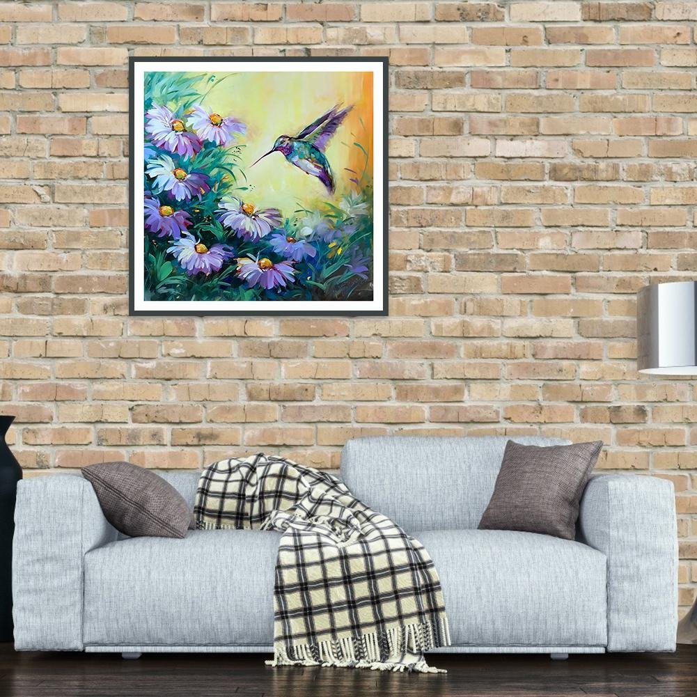 Pintura Diamante - Redondo Completo - Pássaro Flores