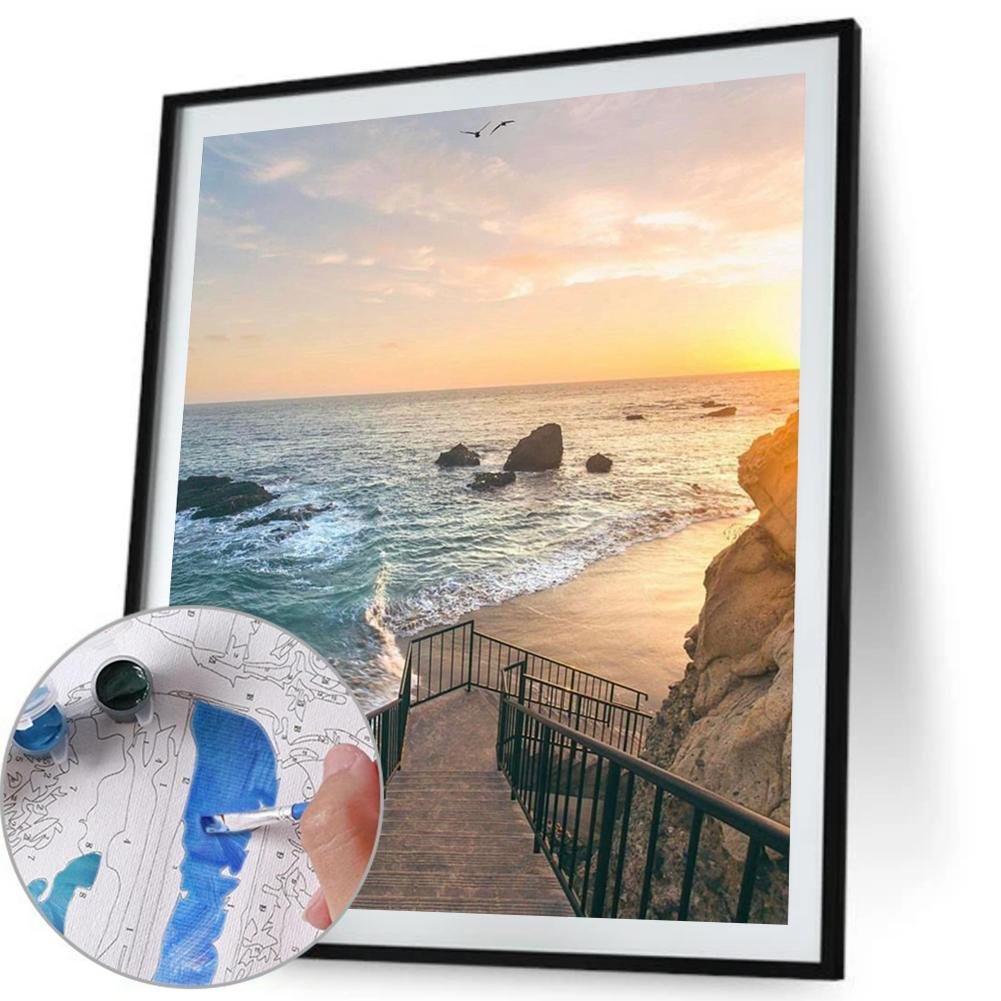 Paint By Number - Oil Painting - Seaside Steps View (40*50cm)