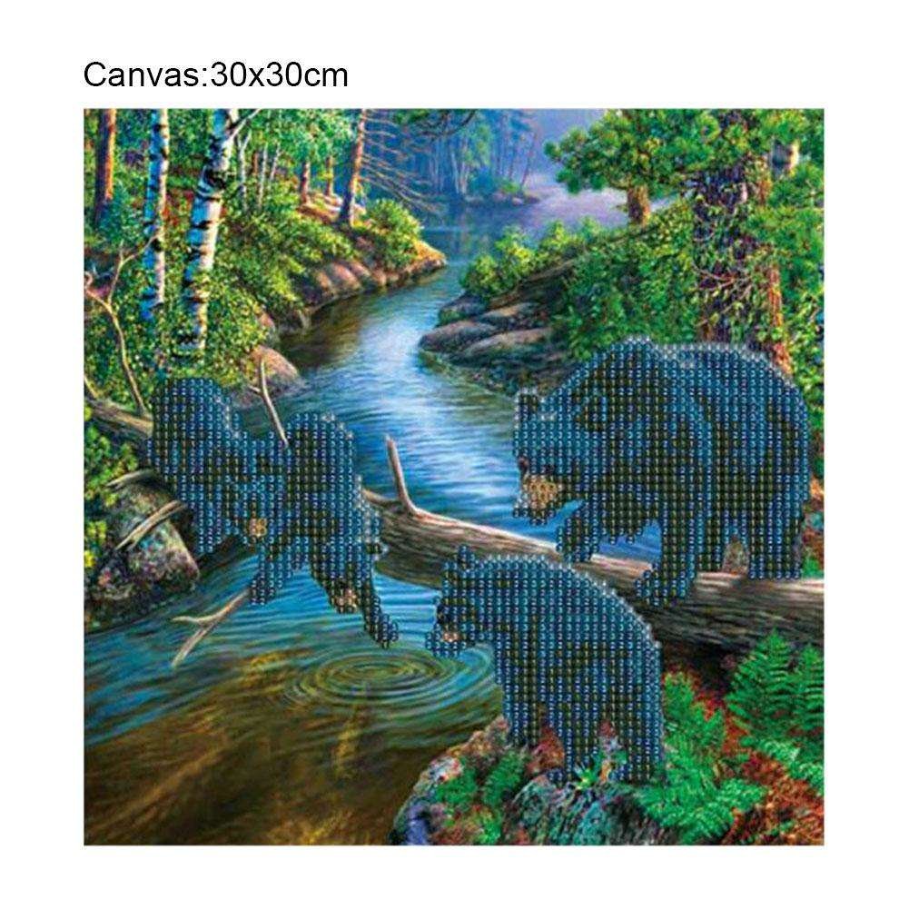 Diamond Painting - Partial Round - Black Bears