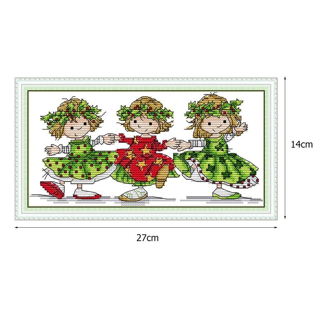 Ponto cruz estampado 14ct - três meninas dançando (27*14cm)