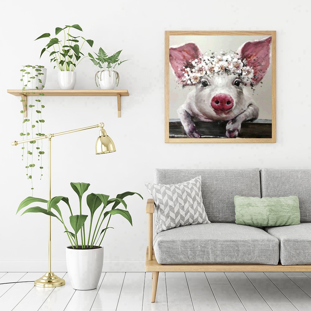 Diamond Painting - Full Round - Flower Pig