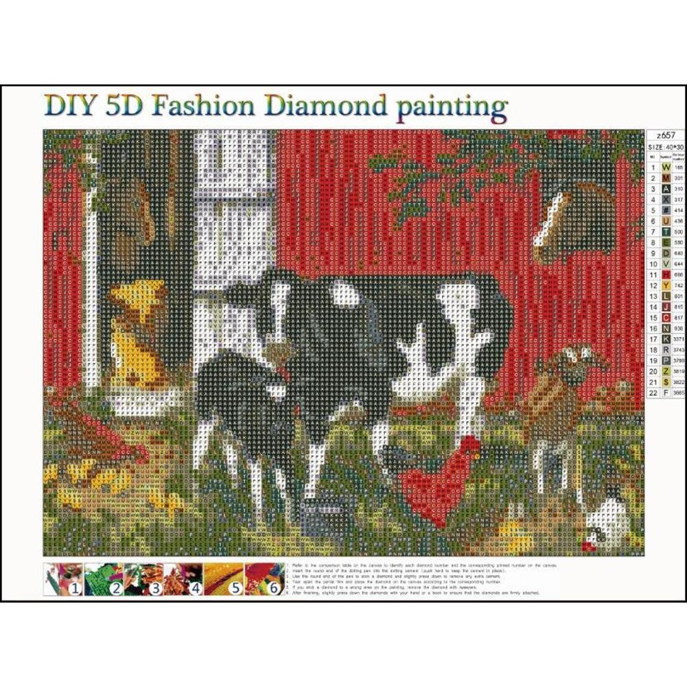 Kit de pintura de diamante DIY 5D fashion - redondo completo - vaca galo