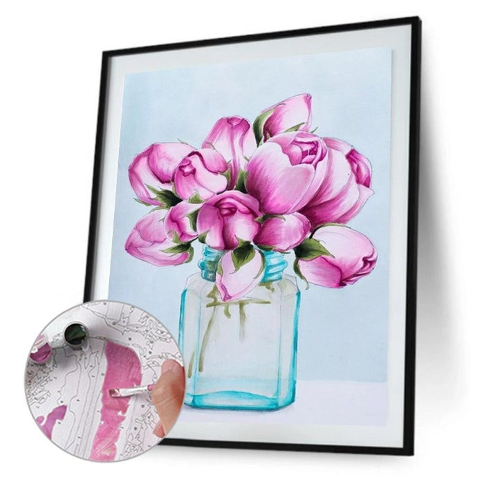 Flower in Vase Hand painted Oil Coloring Wall Decor
