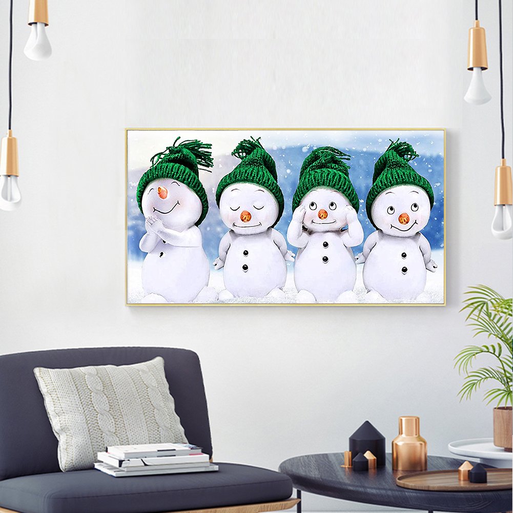 Pintura Diamante - Redondo Completo - Boneco de Neve (30*50cm)
