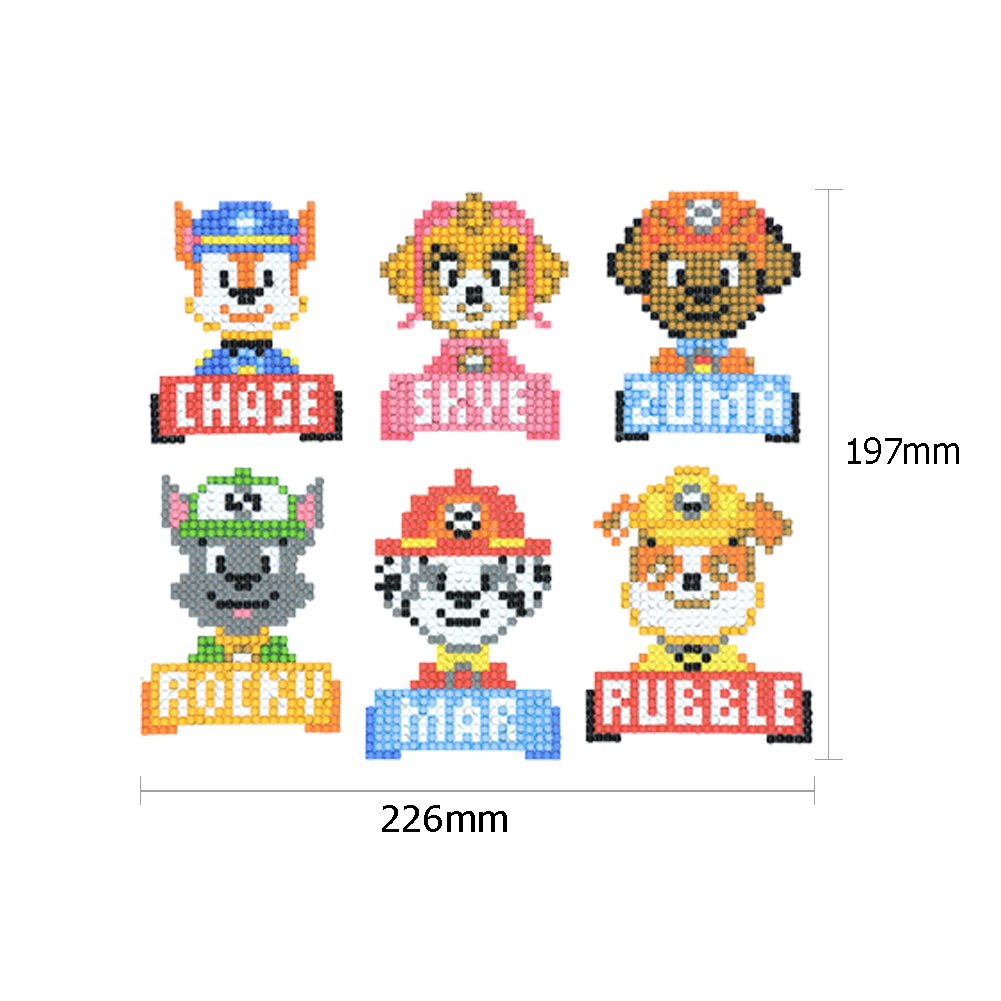 6pcs DIY Round Diamond Painting Kids Puppy Cartoon Sticker Art Crafts Gift