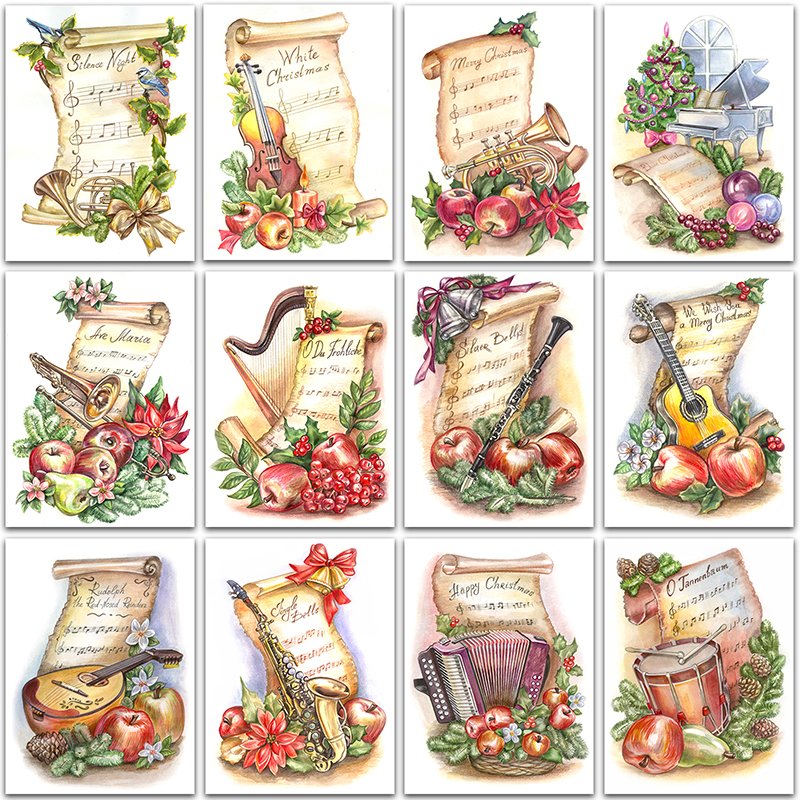 Diamond Paintings Art Full Drill Flower Musical Instrument