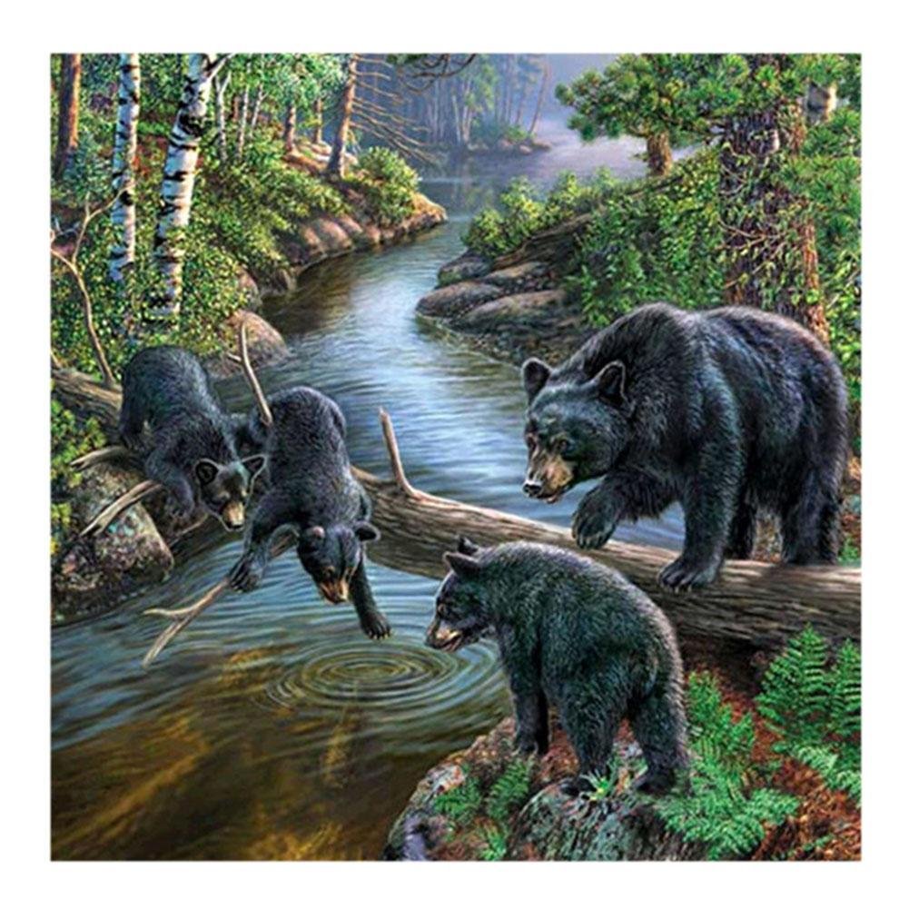 Diamond Painting - Partial Round - Black Bears