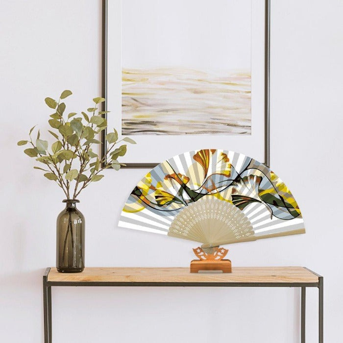 DIY Oil Paint By Number Folding Fan Art Craft Ginkgo Leaf
