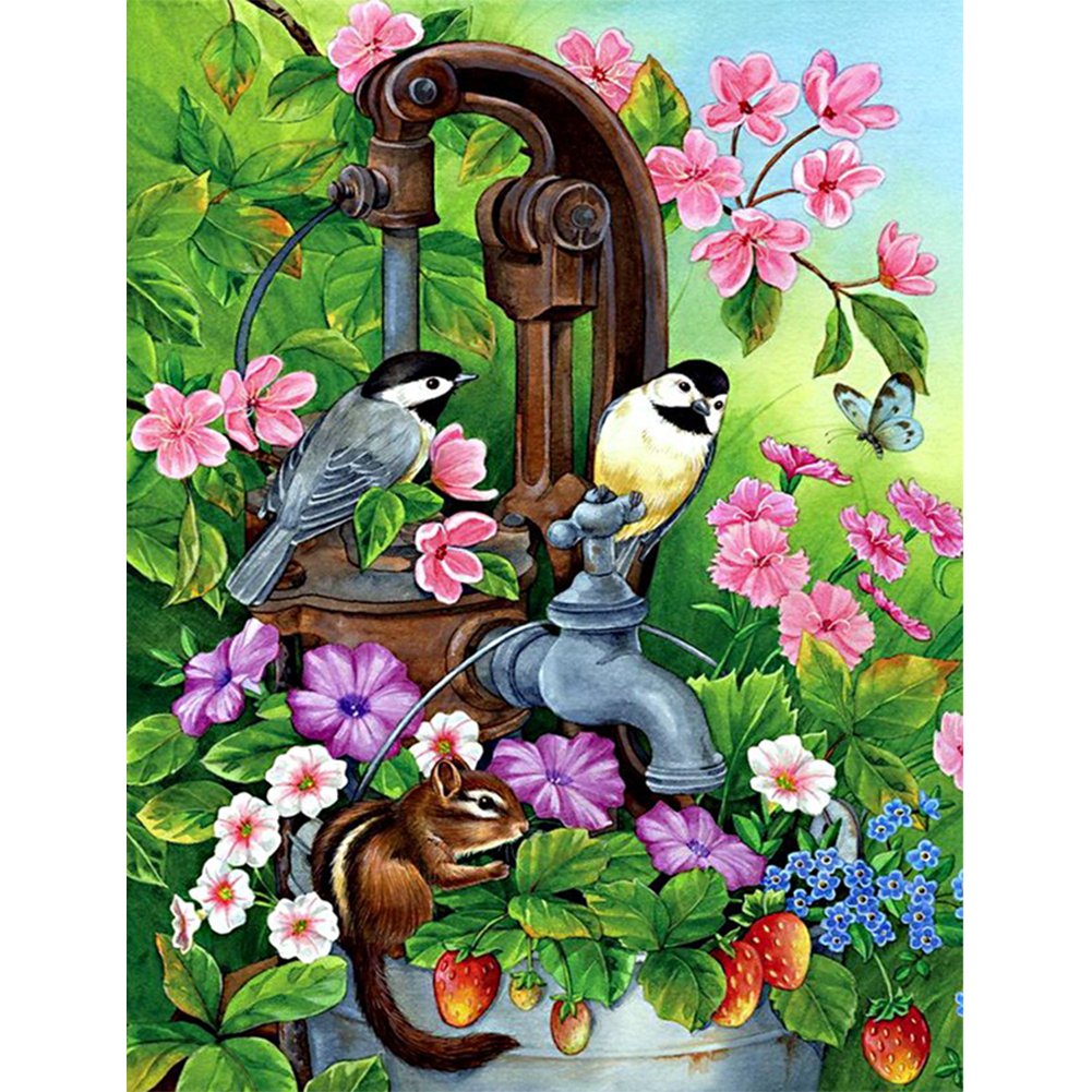 5D Diy Diamond Painting Kit Full Round Beads Flower Bird