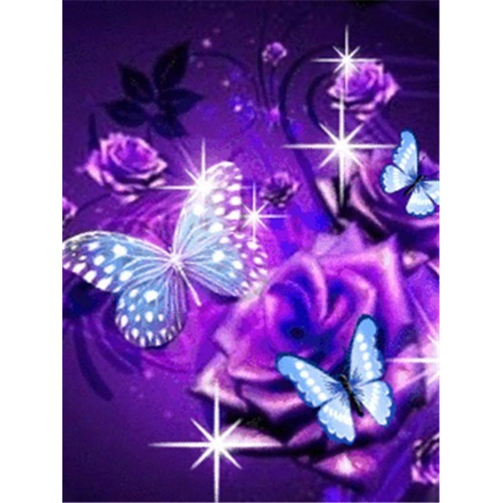 Butterflies & Purple Flowers Diamond Painting Art