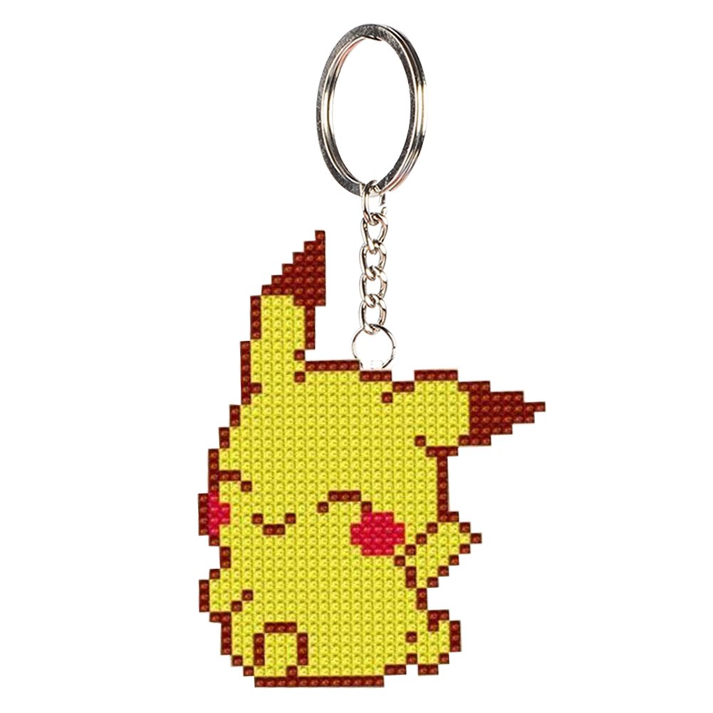 Stamped Beads Cross Stitch Keychain Pikachu