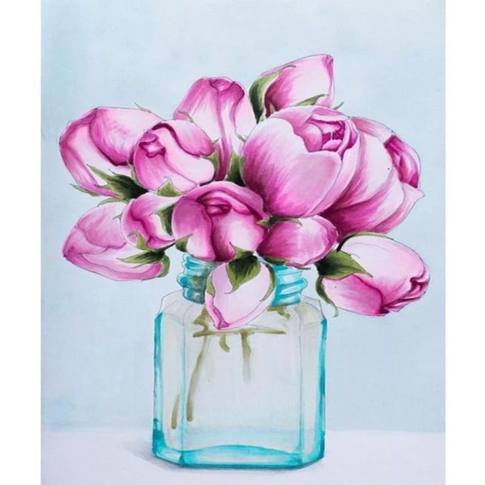 Flower in Vase Hand painted Oil Coloring Wall Decor