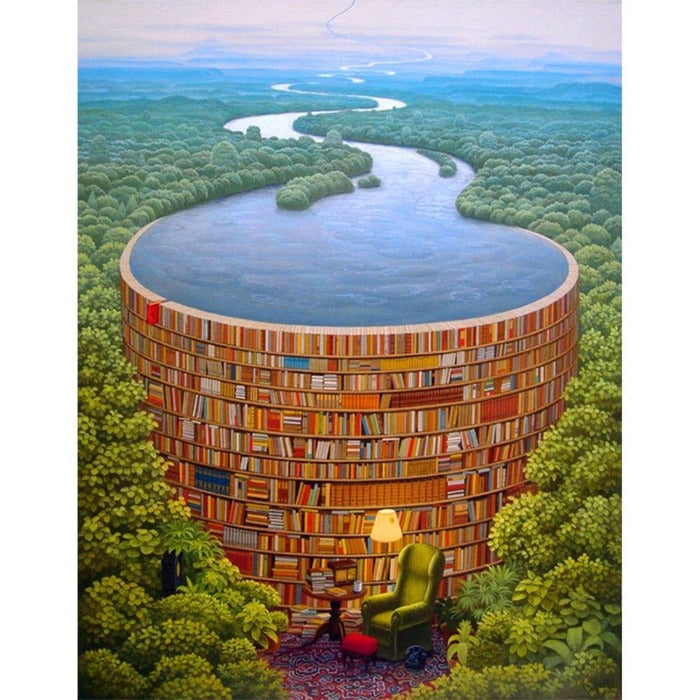 Nature Bookshelf Hand Painted Canvas Oil Art Picture Craft Home Wall
