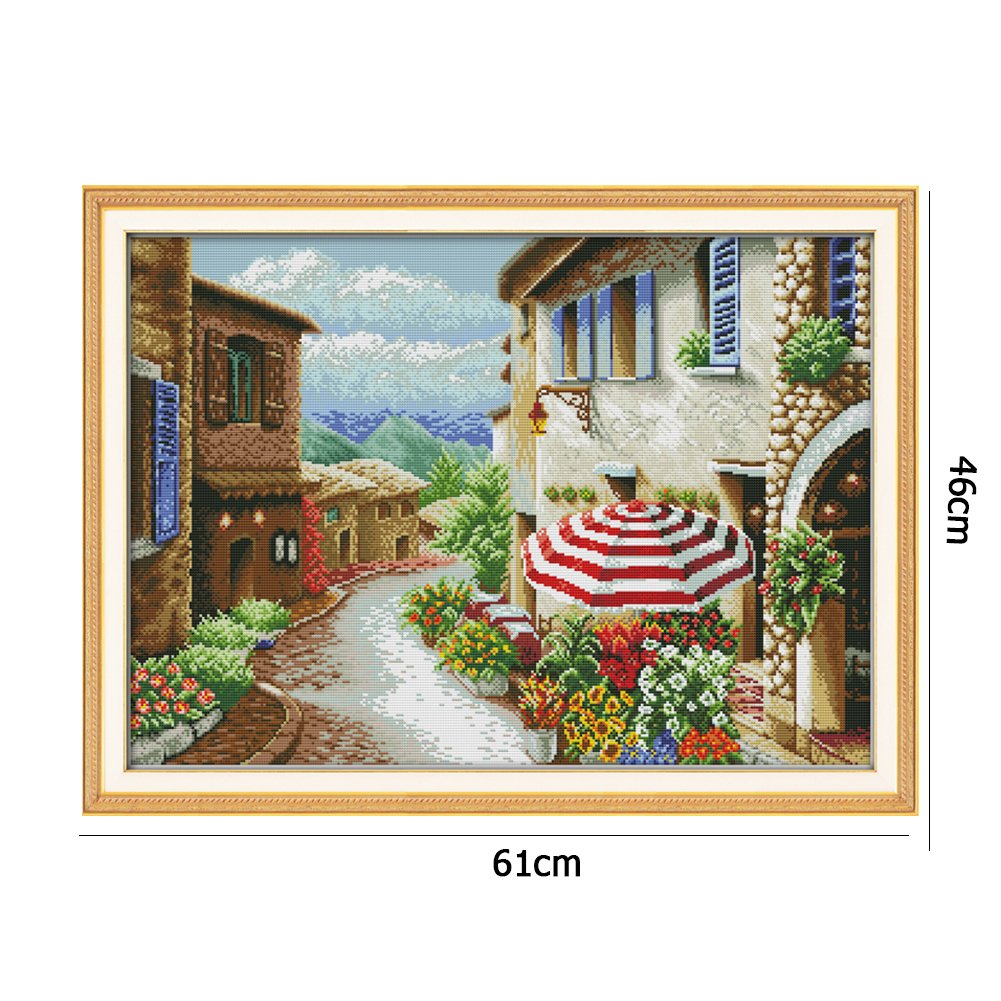 Ponto cruz estampado 14ct - Cena de rua (61*46cm)