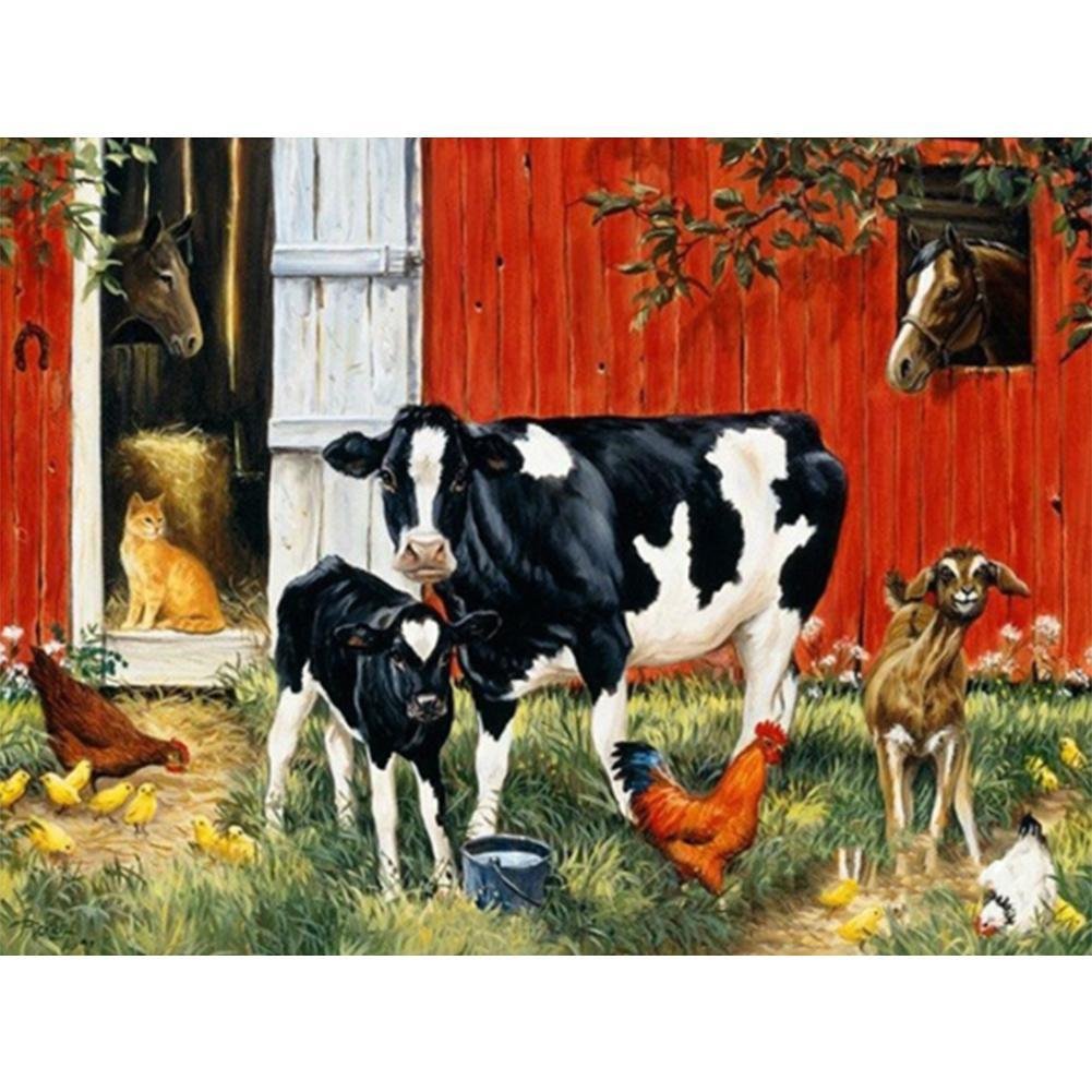 5D Diy Diamond Painting Kit Full Round Beads Cow Rooster