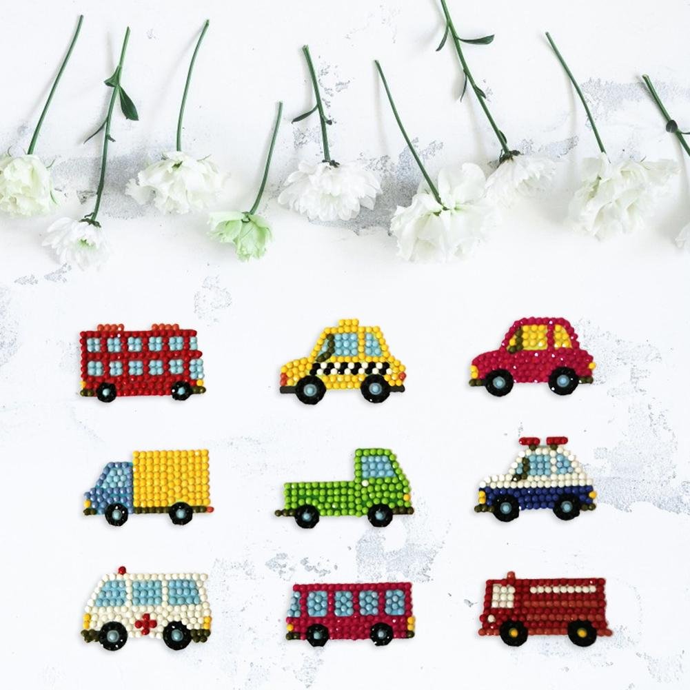 DIY Full Drill Round Cartoon Cars Diamond Painting Puzzle Sticker