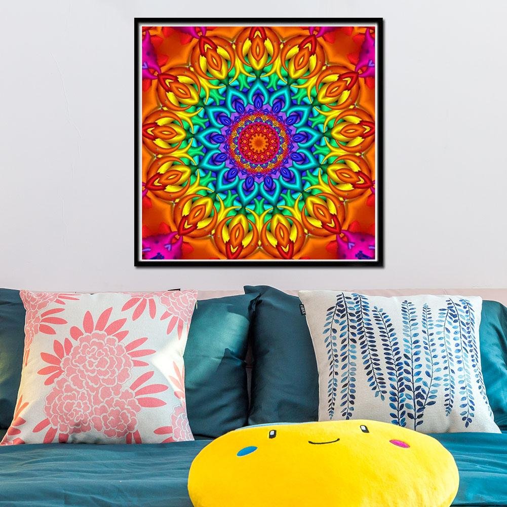 Pintura de diamante - rodada completa - mandala de flores retrô
