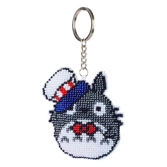 Stamped Beads Cross Stitch Keychain Hat Cat 