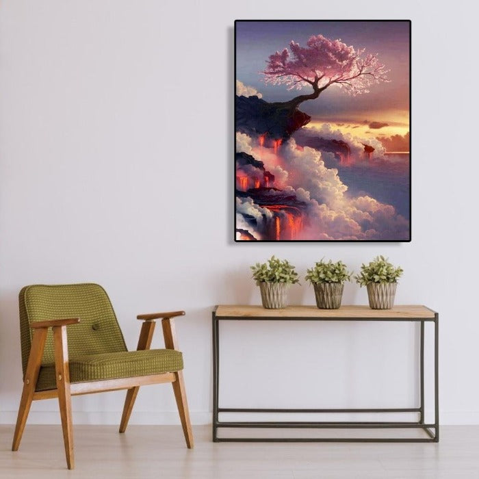 Flower on Clouds Hand Painted Canvas Oil Art Picture Craft Home Wall Decor