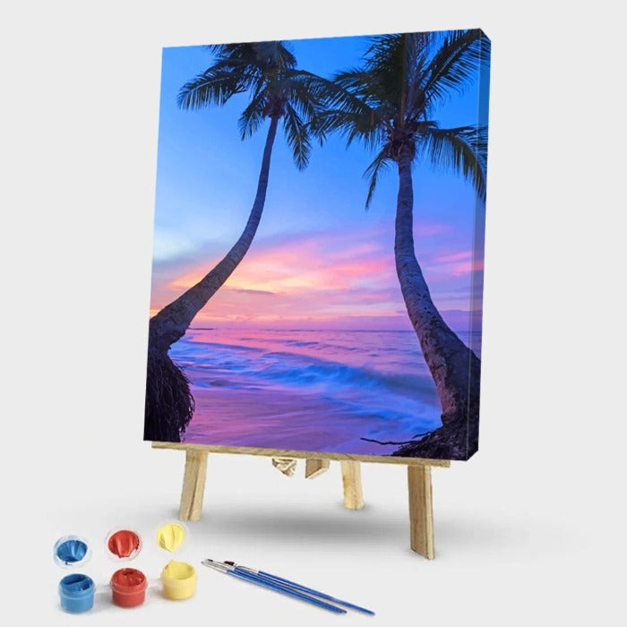 Seaside Coconut Trees Hand Painted Canvas Picture Craft Kit