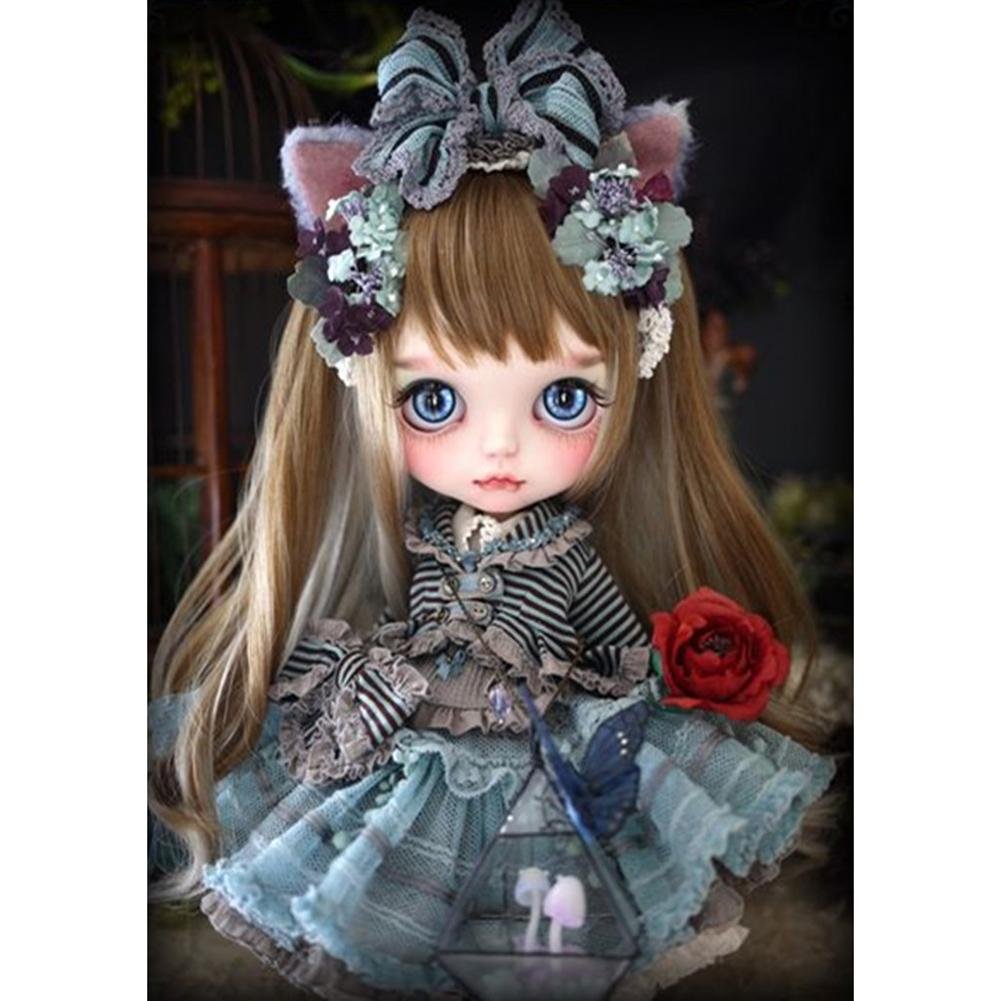 5D Diy Diamond Painting Kit Full Round Beads Doll in a Striped Shirt