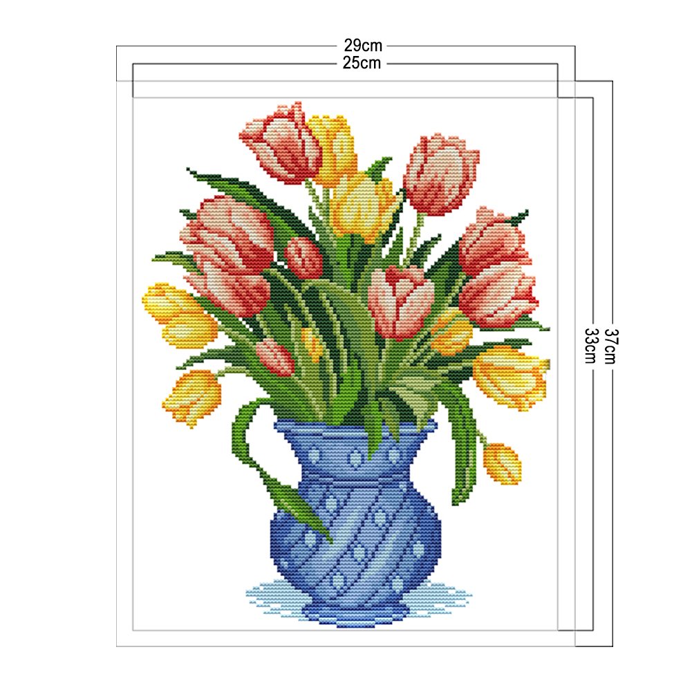 14ct Estampado Ponto Cruz - Vaso Tuilp (37*29cm)