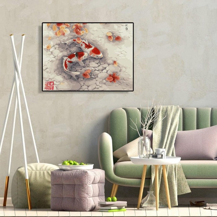 Painting By Numbers Kit DIY Fish Leaf Oil Art Picture Craft Home Wall Decor