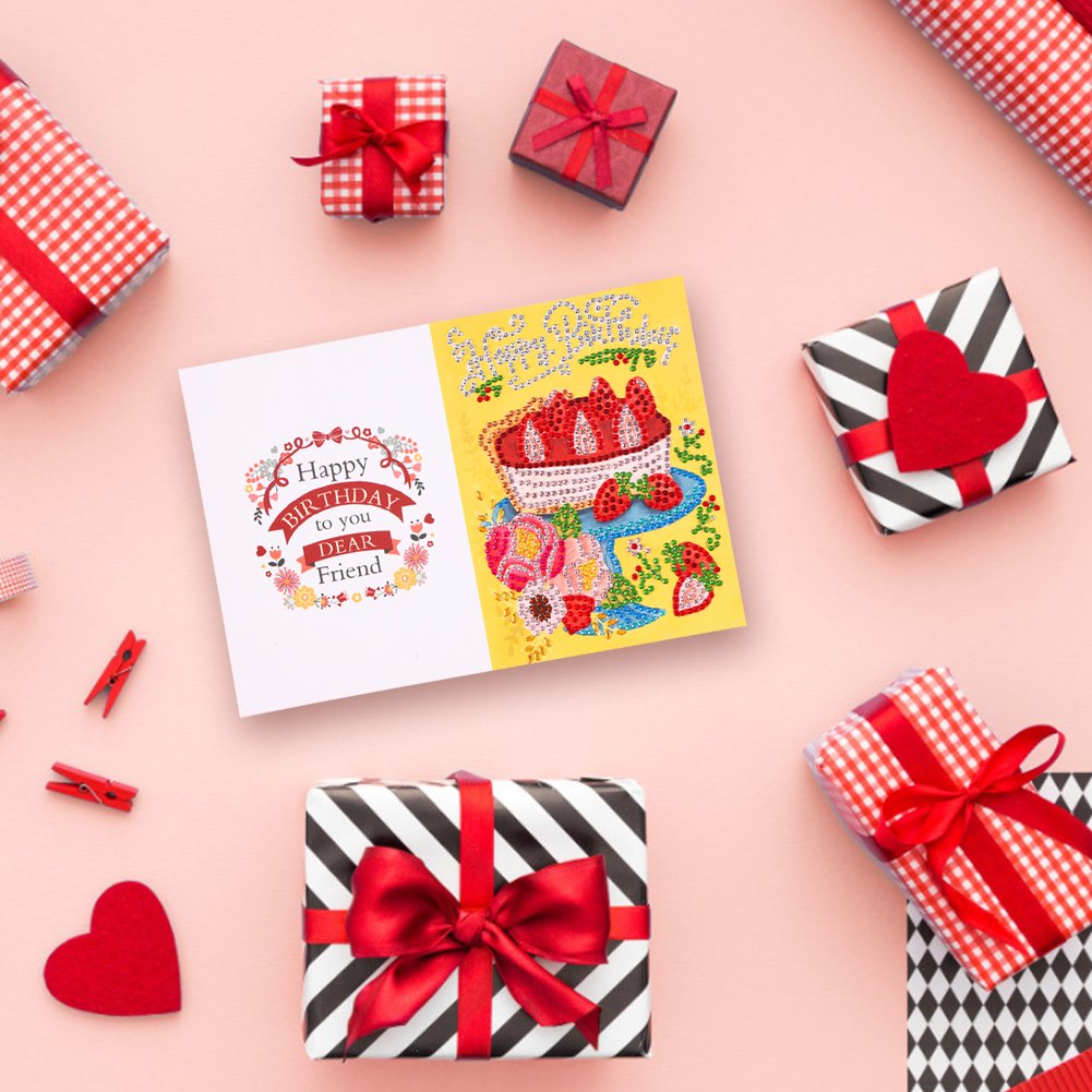 DIY 5D Diamond Painting Happy Birthday Postcard-Cake