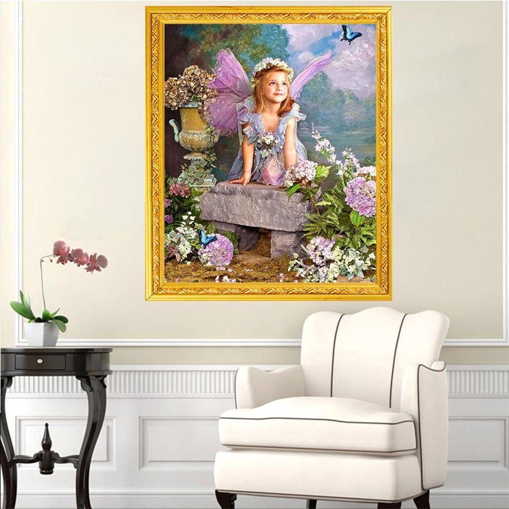 Diamond Painting - Partial Round - Angle Girl In Flowers