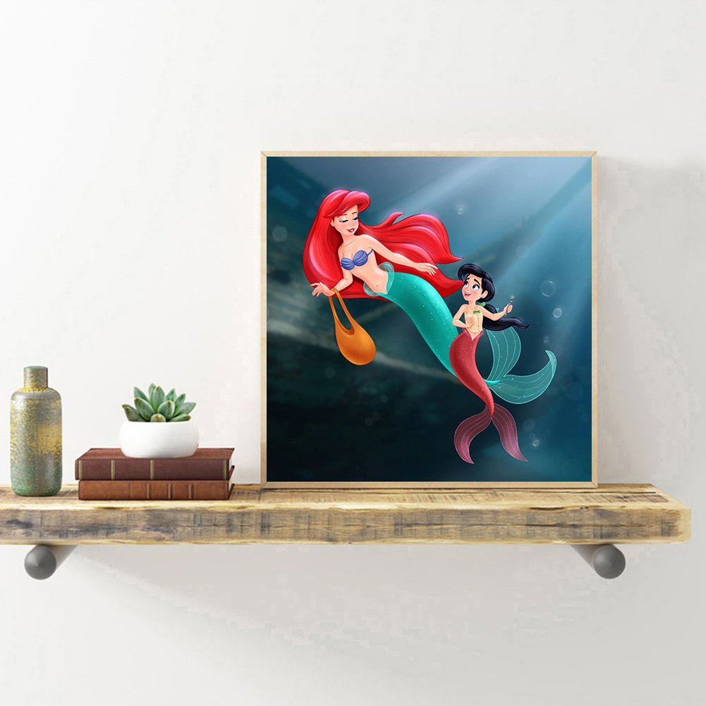 Mermaid rhinestones art embroidery on canvas