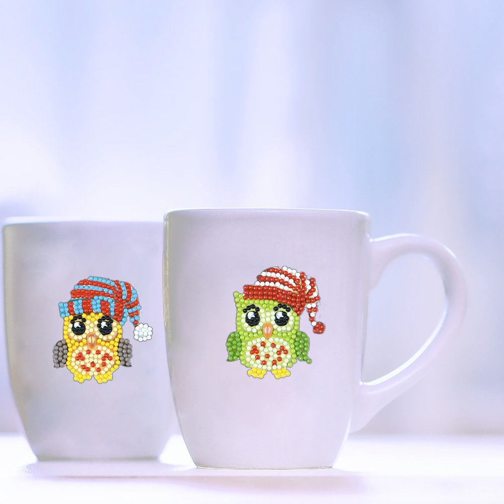 6pcs Adhesive Owls DIY Round Diamond Stickers