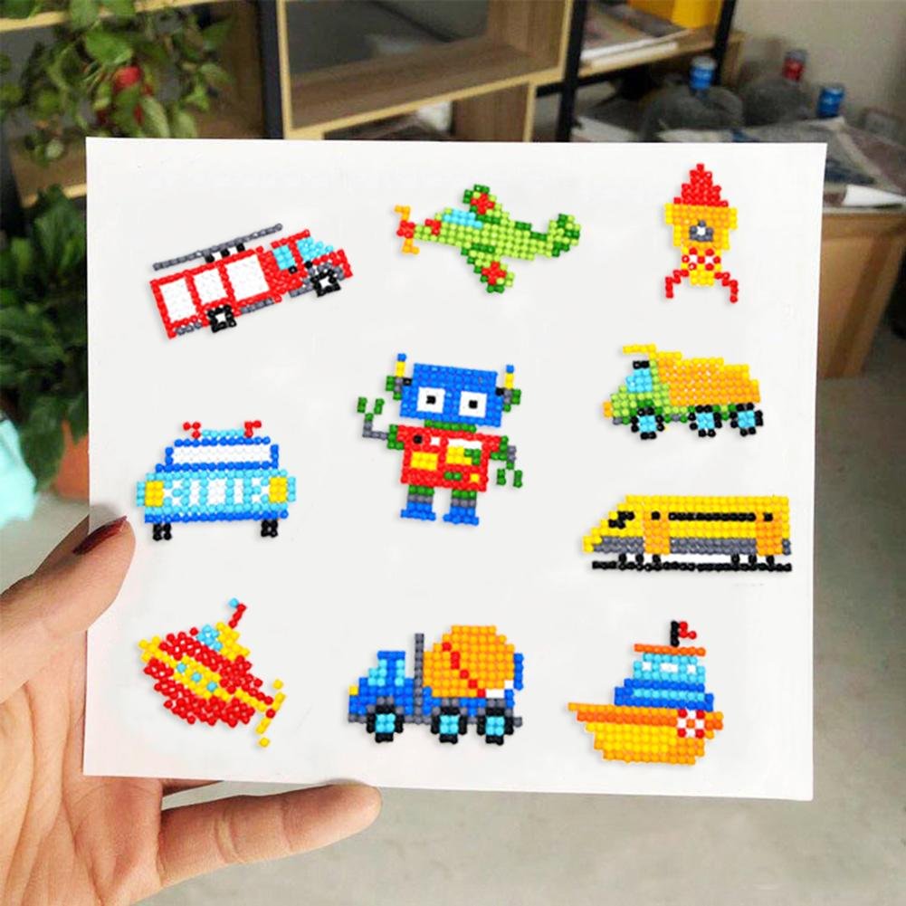 DIY Full Drill Round Cartoon Car Diamond Painting Puzzle Stickers