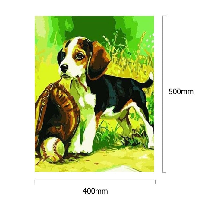 Dog and Baseball Oil Painting Picture By Numbers Canvas Drawing Colorful Paint