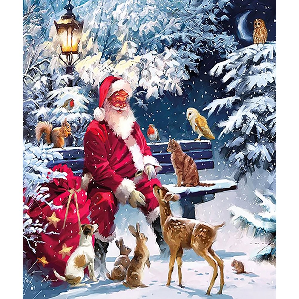 Large Christmas Paint by Numbers for Adults,Sleigh Santa Claus Paint by  Numbers Kit for Adults Beginner,DIY Snowscape Oil Painting Acrylic Paints
