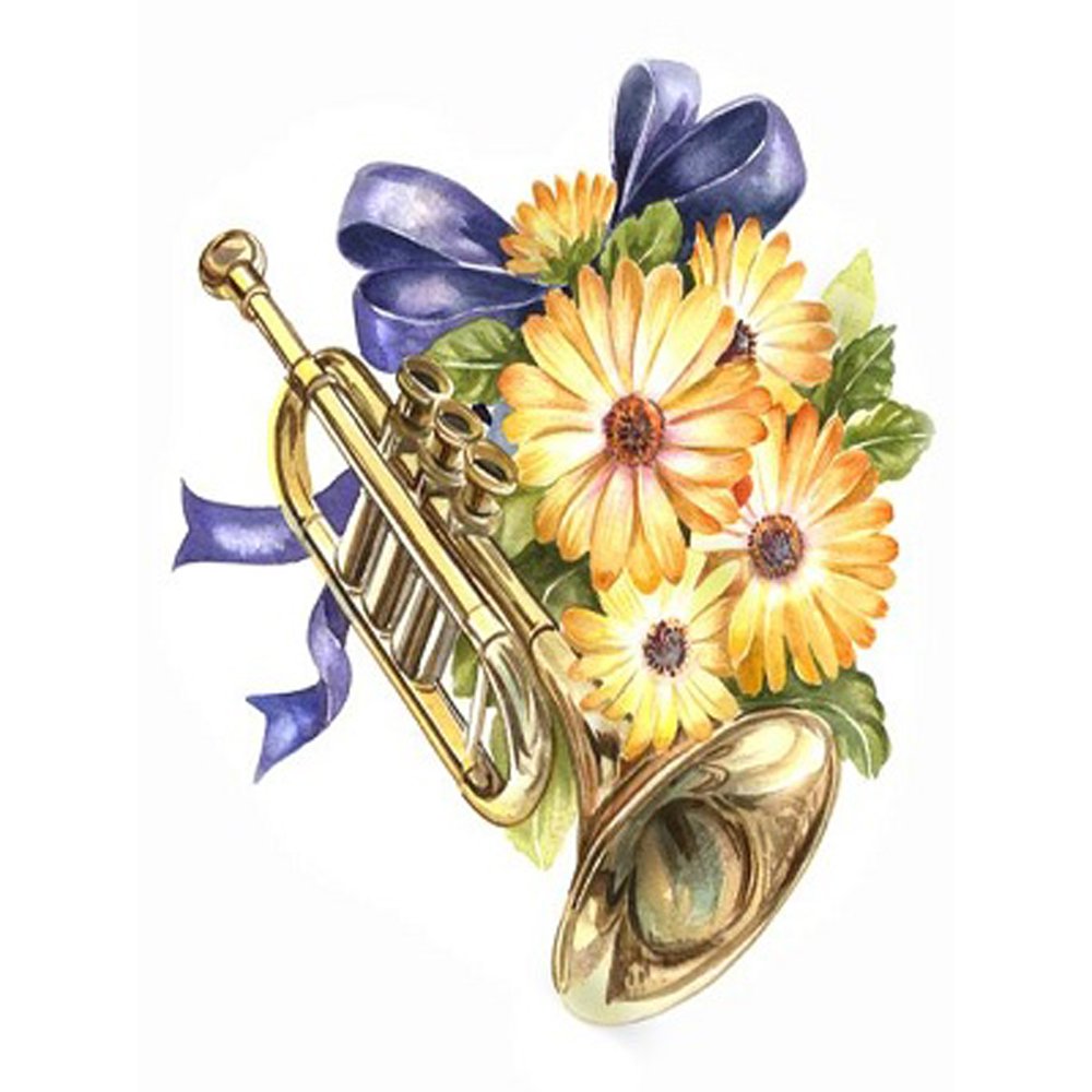 Diamond Mosaic Embroidery Kit Flower Musical Instrument