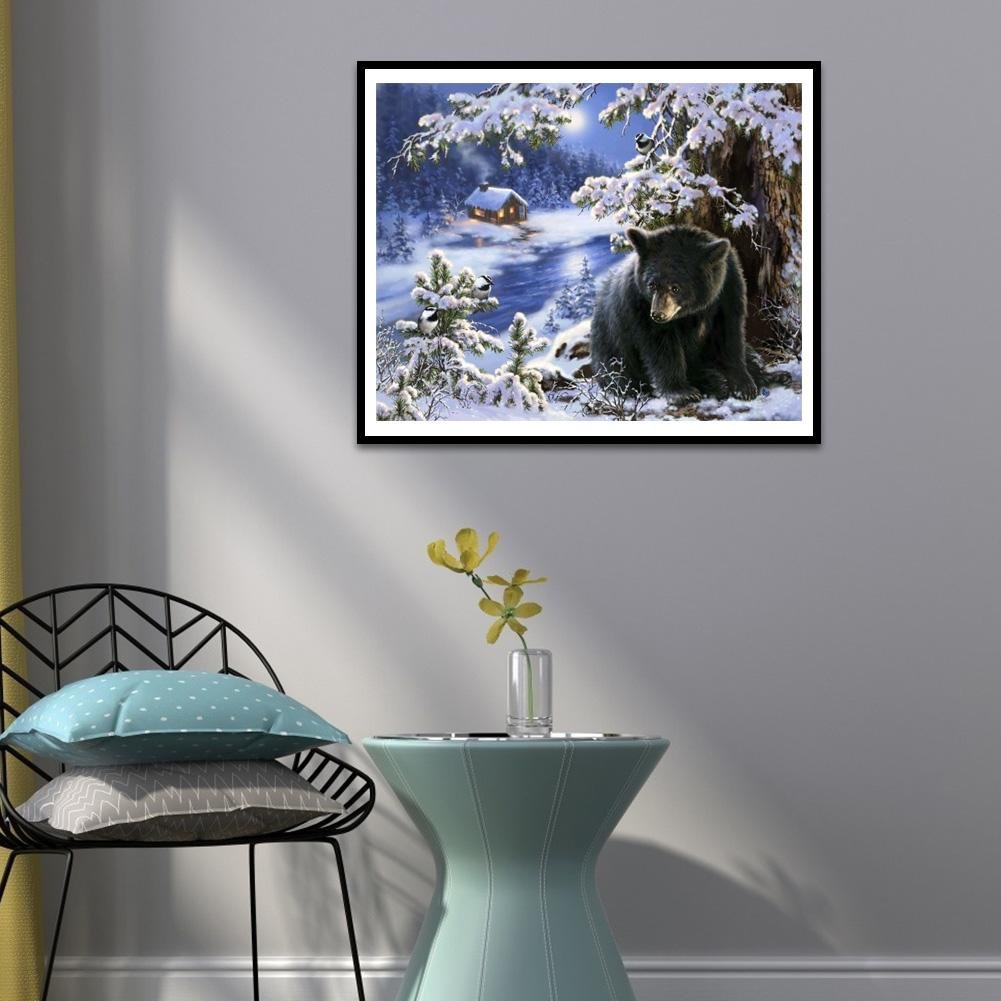 Pintura Diamante - Redondo Completo - Urso Preto C
