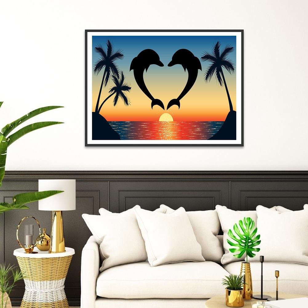 Kit de pintura de diamante DIY 5D - Redondo completo - Dolphin Love