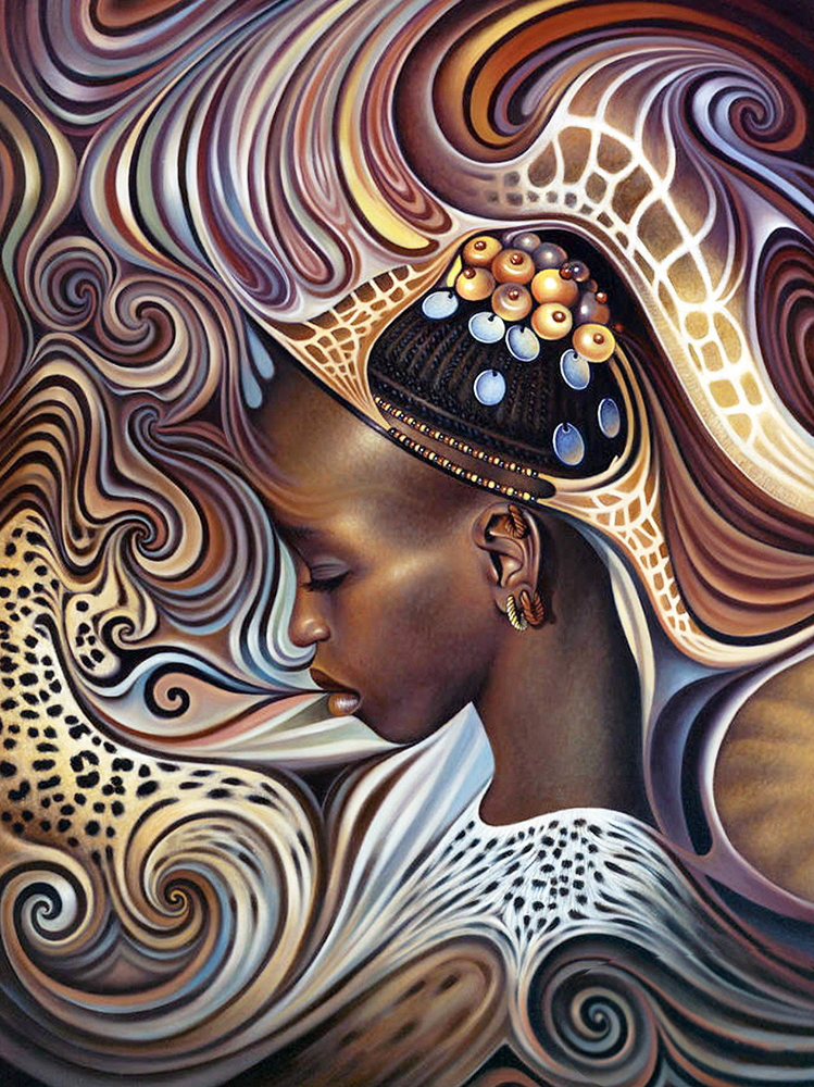 African woman Round Beads Art Include Drawing Tools
