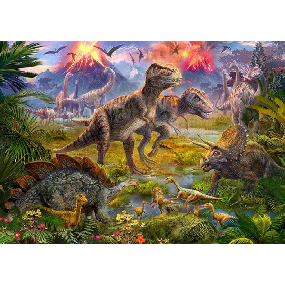 5D Diy Diamond Painting Kit Full Round Beads Dinosaur World