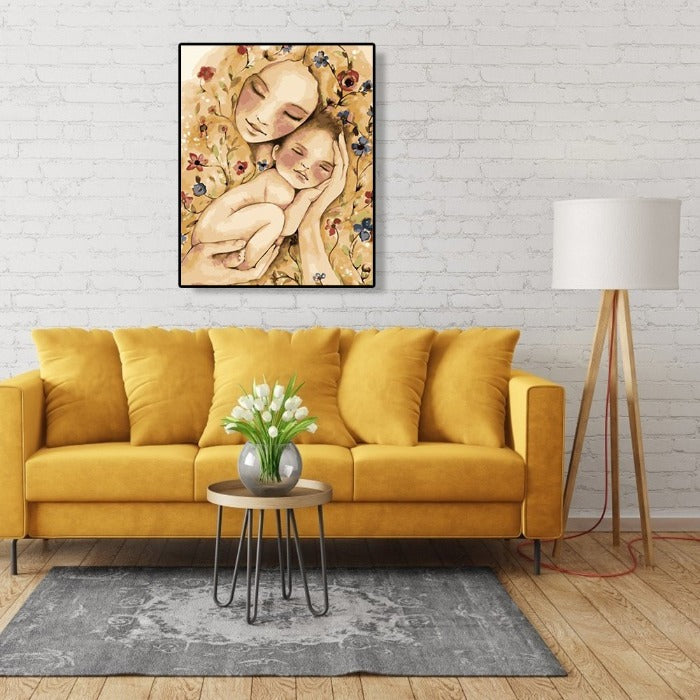 Mother Child DIY Hand Painted Canvas Oil Art Picture Craft Home Wall Decor