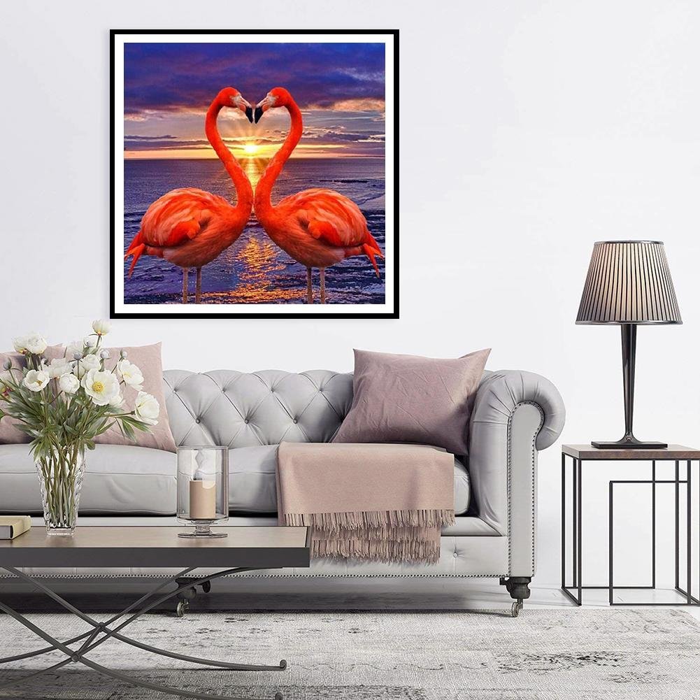 Kit de pintura de diamante DIY 5D - Redondo completo - Flamingos