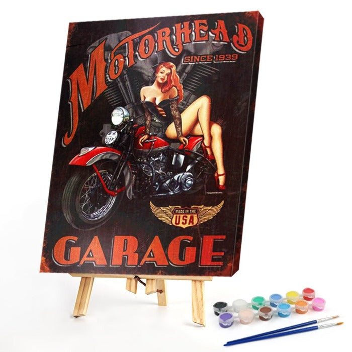 Motorcycle Girl Hand Painted Canvas Picture Craft