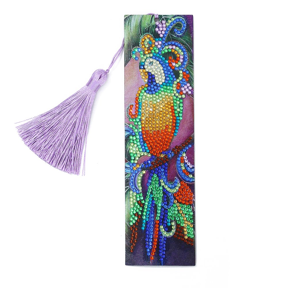 DIY Parrot Rhinestone Diamond Painting Leather Bookmarks Leather Craft
