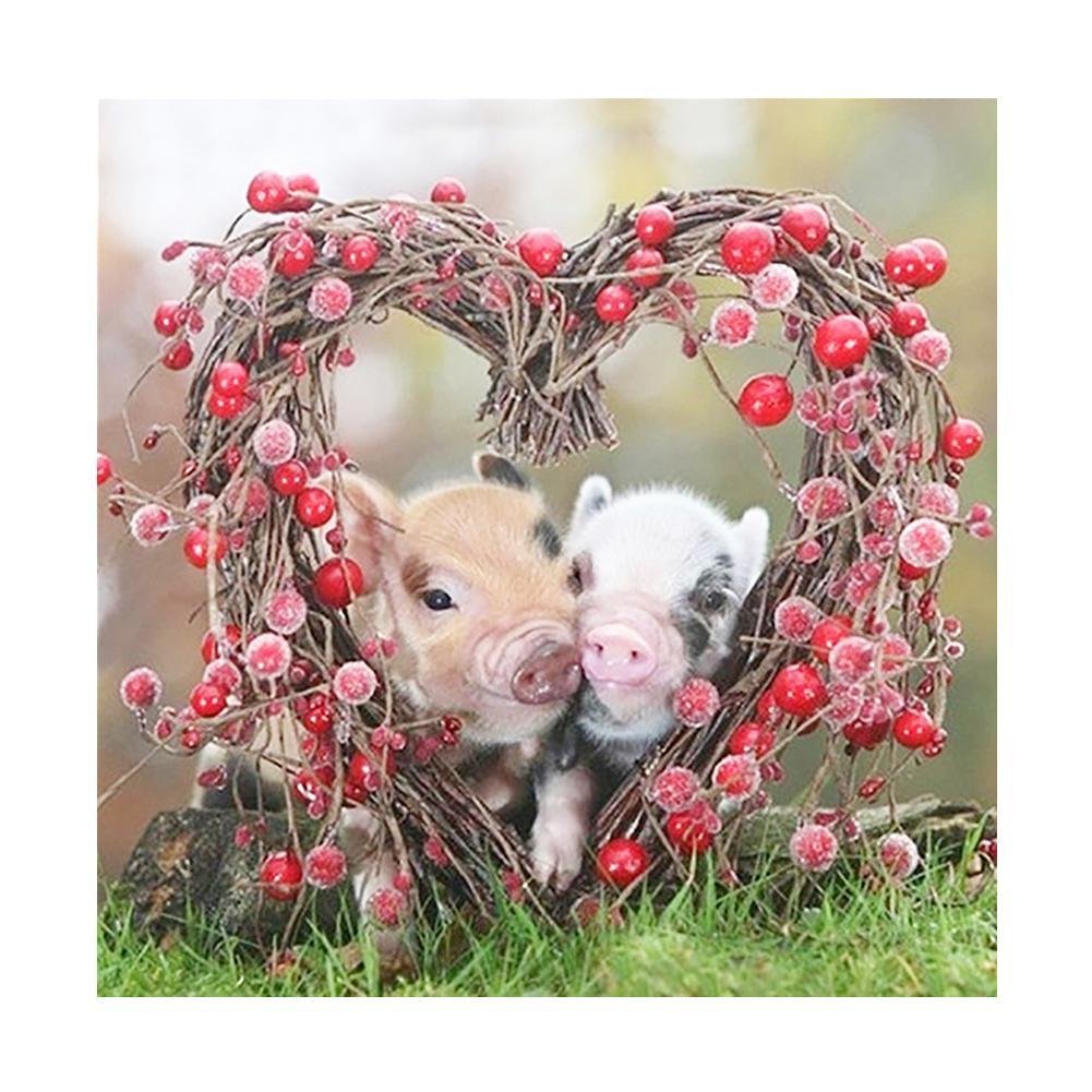 Diamond Painting - Full Round - 2 Heart Pigs