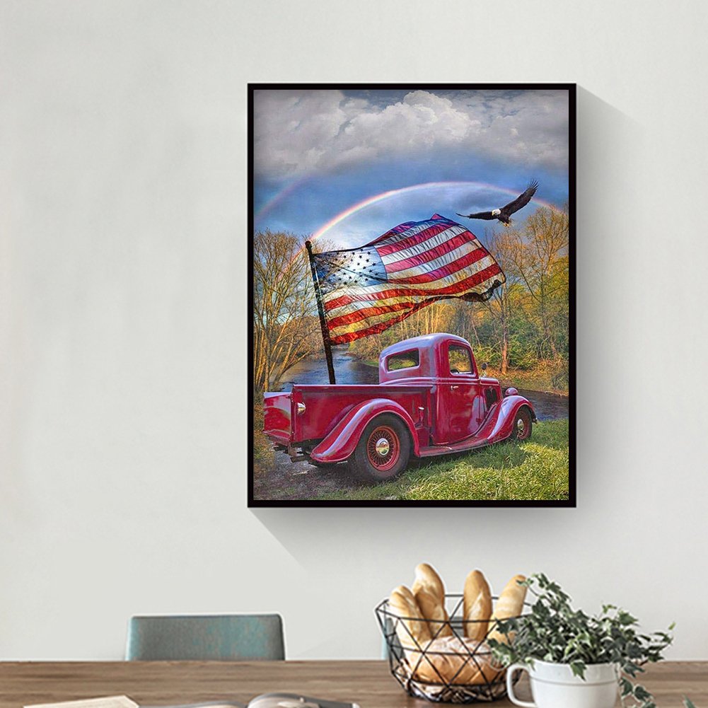 Diamond Painting - Full Round - Car with Flag