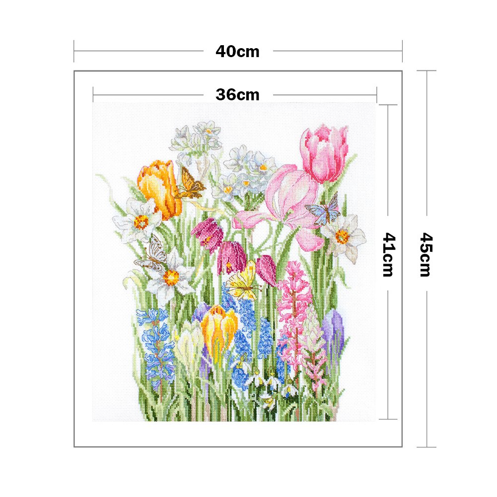 11ct Estampado Ponto Cruz - Arbusto de Flores (40*45cm)